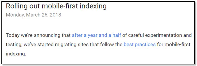 Rolling Out Mobile First Indexing